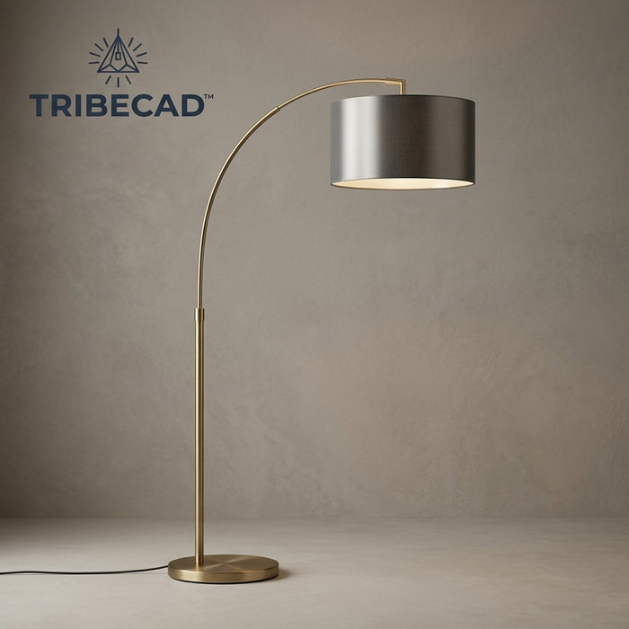 TRIBECAD™ Curved Arm Floor Lamp with Drum Shade — Freestanding Light for Sofas, Bedrooms & Reading Areas