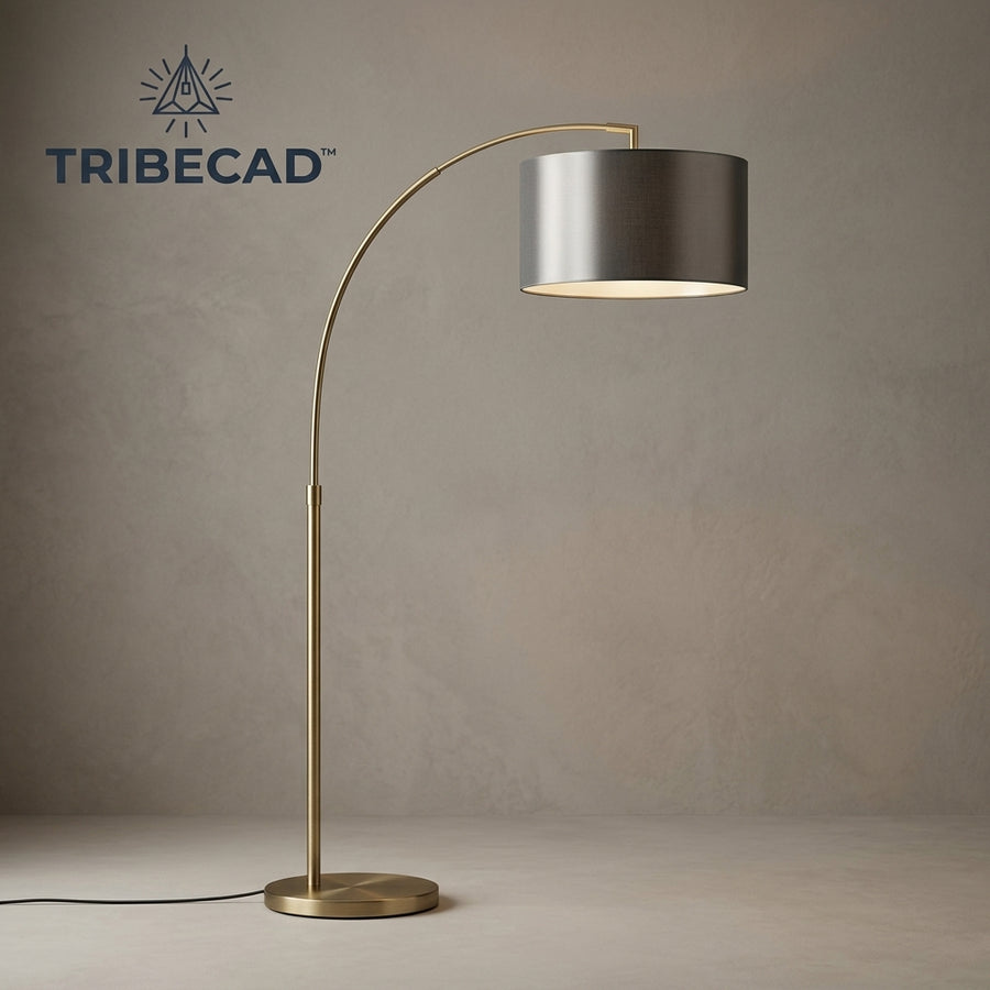 TRIBECAD™ Curved Arm Floor Lamp with Drum Shade — Freestanding Light for Sofas, Bedrooms & Reading Areas